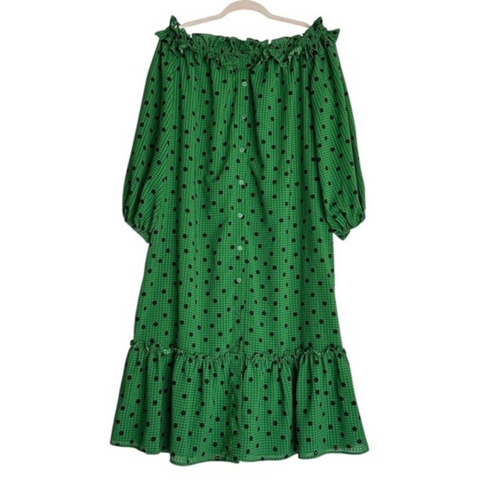 NWT Who What Wear Off Shoulder Midi Green Polka Dot M